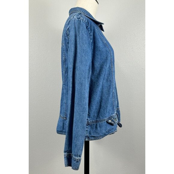 Christopher Banks Womens Blue Denim Jacket Full Zip Embroidered Flowers Medium - Picture 3 of 16